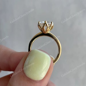 2 Karat runder Moissanitring, runder Verlobungsring, 14 k solides Gold Versprechensring, runder Solitärblumenring, 6-Zacken-Ring, Tulpendesignring