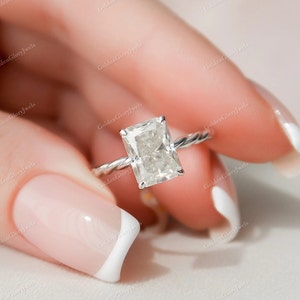 2.5Ct Radiant Cut Moissanite Ring, Radiant Engagement Ring, Hidden Halo Wedding Ring, Unique Delicate Twisted Ring, Anniversary Ring, 4 Her