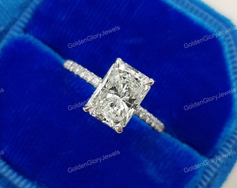 2.5CT Radiant Cut Moissanite Engagement Ring, Moissanite  Radiant Ring, Wedding Ring, Anniversary Ring, Radiant Hidden Halo Ring, For Women