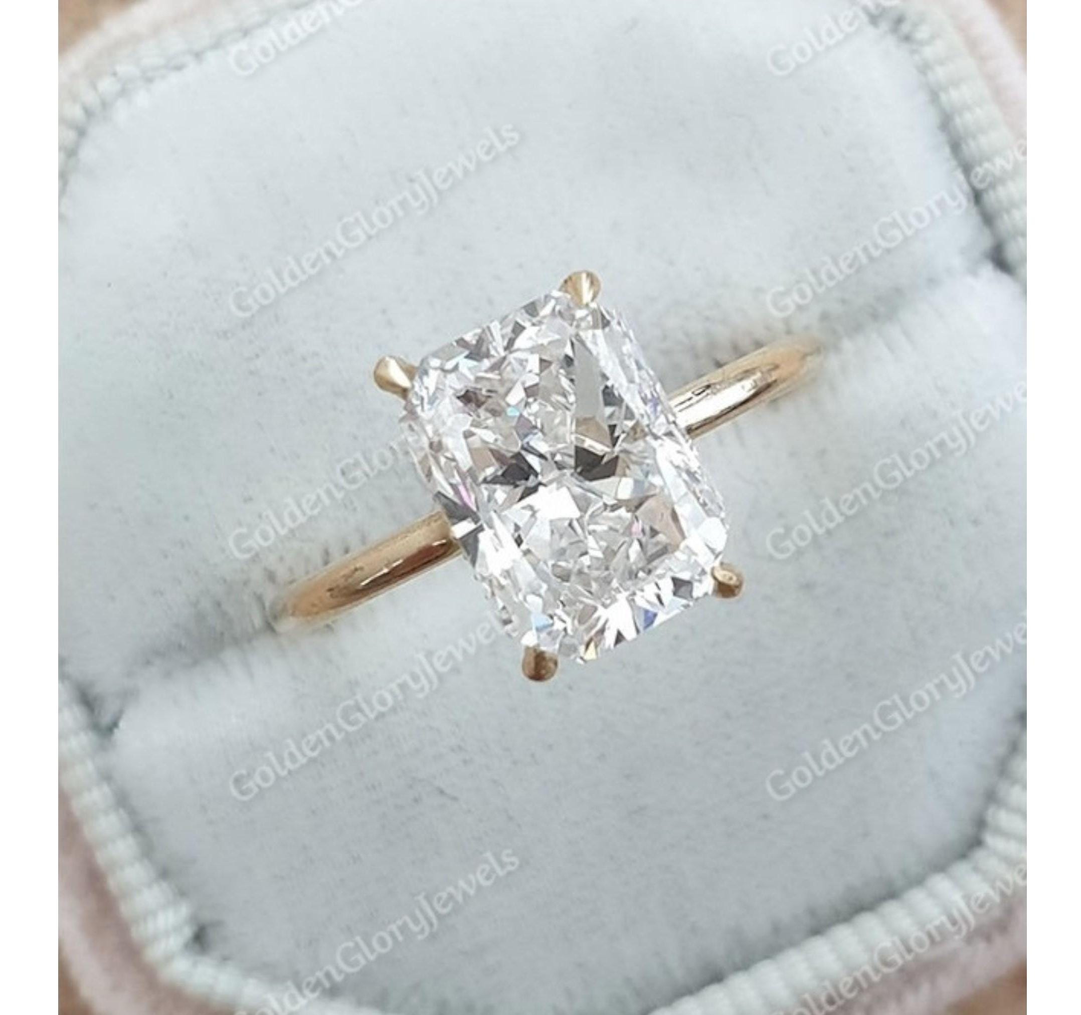 3ct Radiant Cut Moissanite Engagement Ring, Radiant Solitaire Ring, 14k Solid Gold Ring, Anniversary Gift Ring, Bridal Ring