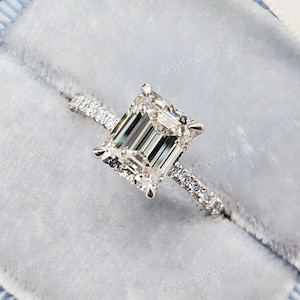 2CT Emerald Cut Moissanite Engagement Ring, Hidden Halo Engagement Ring, Claw Prongs Ring, Anniversary Gift Ring, Bridal Wedding Ring