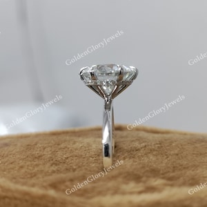 3.5 Ct Round Cut Moissanite Engagement Ring, Solitaire Moissanite Ring, Moissanite wedding Ring, 6 prong promise ring for women, halo ring