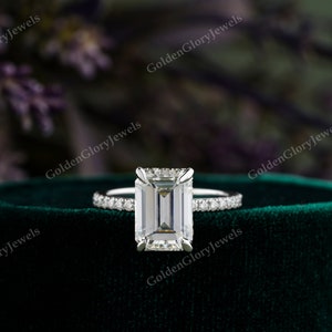 4CT Emerald Cut Moissanite Engagement Ring, Hidden Halo Engagement Ring, Claw Prongs Ring, Anniversary Gift Ring, Bridal Wedding Ring
