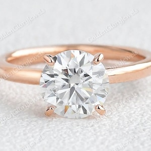 2 Ct Round Cut Moissanite Engagement Ring, Solitaire Moissanite Ring, Moissanite wedding Ring, 4 prong Moissanite ring for women Gold Ring