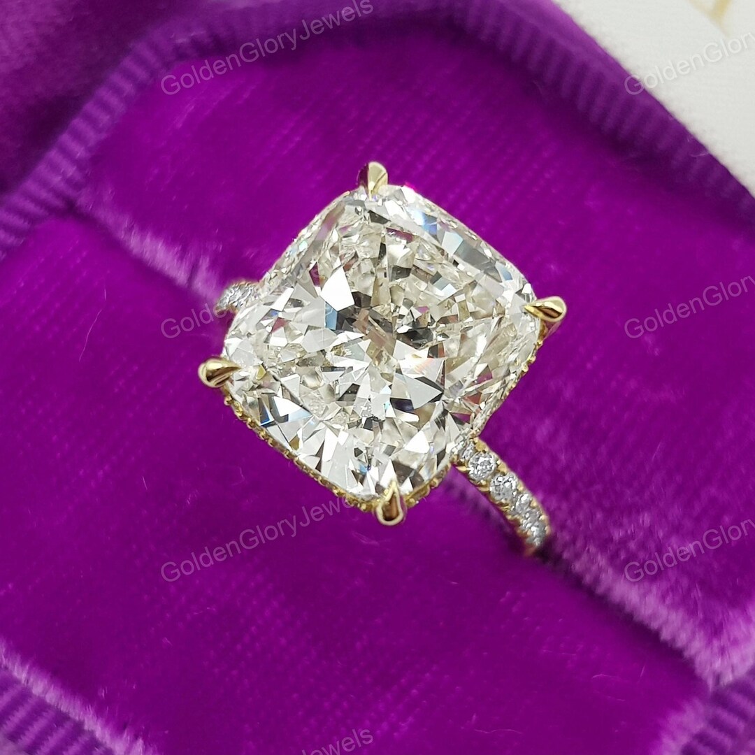 5.6ct Cushion Moissanite Engagement Ring, Pave Moissanite Ring for