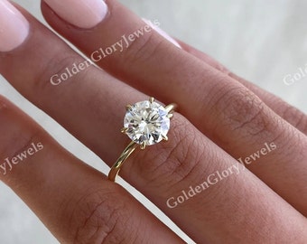 Bague de fiançailles ronde en moissanite de 2,25 carats/bague en or jaune 14 carats/bague art déco/bague de mariage classique/bague solitaire de mariée vintage