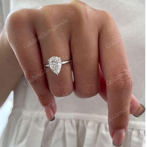 2.5ct Pear Cut Moissanite Engagement Ring, Moissanite Pear Solitaire Ring, 14k Solid Gold Ring, Anniversary Gift Ring, Bridal Ring