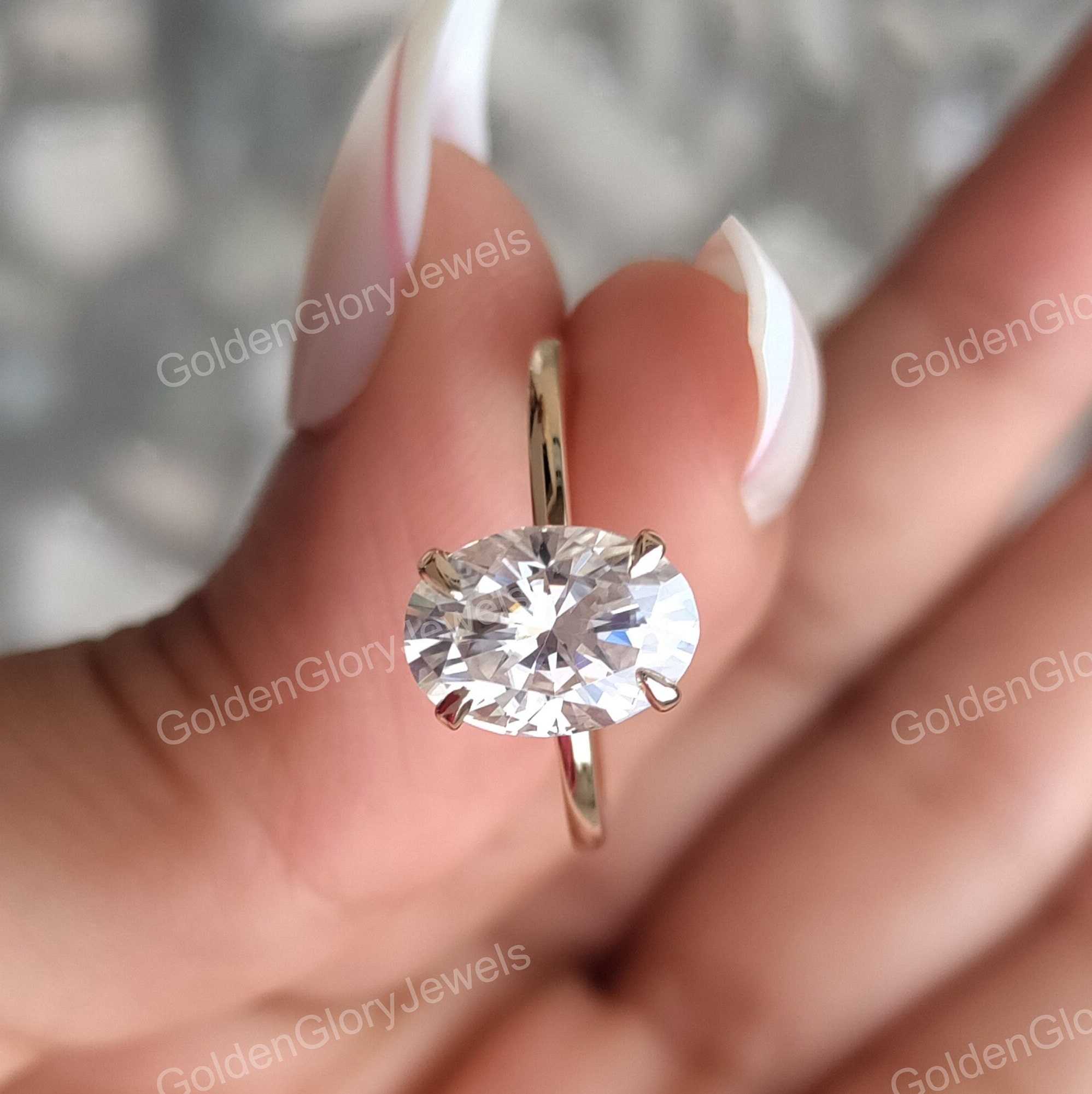 3 CT オーバルカット エンゲージリング、モアッサナイト ウェディング