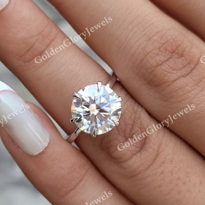 3.5Ct Round Cut Moissanite Engagement Ring, Solitaire Moissanite Ring, Moissanite Wedding Ring, 6 Prong Delicate Ring, Cathedral Ring