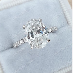 2.5 Ct Oval Cut Moissanite Ring, Moissanite Oval Engagement Ring, Moissanite Hidden Halo Wedding Proposal Ring