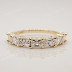 Moissanite Radiant Band For Her, Radiant Moissanite 14K Yellow Gold Wedding Band, Half Eternity Wedding Band, Radiant Band, Engagement Band