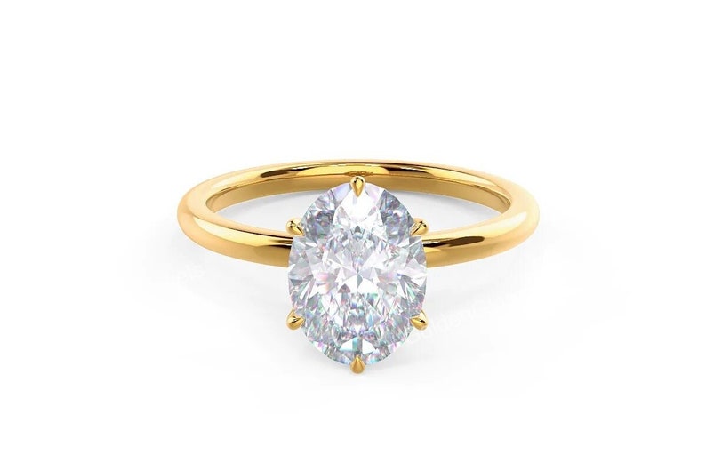 1.5CT Oval Cut Moissanite Ring, Oval Engagement Ring, Wedding Proposal Ring, Anniversary Ring, 14K Yellow Gold Ring, 6 Prong Oval Ring image 4