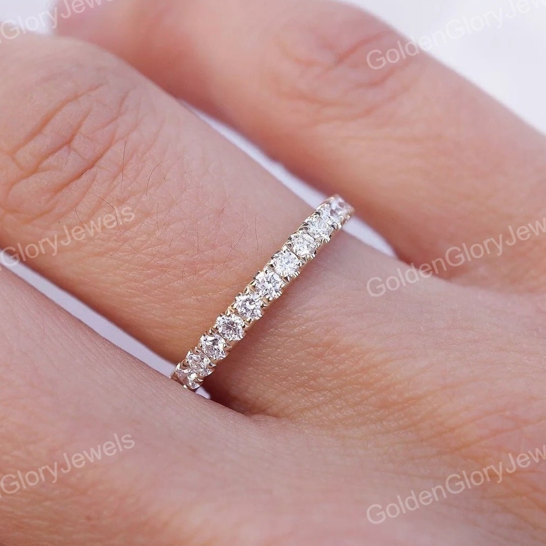 Moissanite Round Half Eternity Wedding Band, Half Eternity Engagement