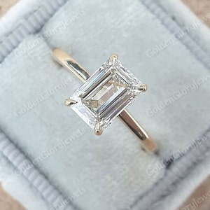 2 Ct Emerald Cut Moissanite Engagement Ring, Solitaire Emerald cut Moissanite Wedding Ring, Anniversary Ring For Her, Rose Gold Wedding Ring