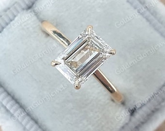 2 Ct Emerald Cut Moissanite Engagement Ring, Solitaire Emerald cut Moissanite Wedding Ring, Anniversary Ring For Her, Rose Gold Wedding Ring