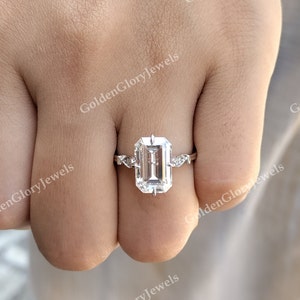 3.5 Ct Moissanite Ring, Emerald Moissanite Engagement Ring, Emerald Cut Ring, Solitaire Ring, Emerald Cut Ring, Two-tone Ring