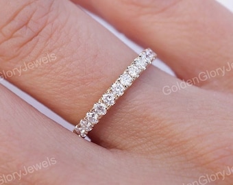 Moissanite Round Full Eternity Wedding Band, Eternity Engagement Band, Solid 14k Yellow Gold Wedding Band, Art Deco Band, Vintage Band