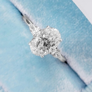 1.5ct Oval Cut Moissanite Engagement Ring, 14k White Gold Moissanite Ring, Three Stone Oval And Pear Cut Moissanite Engagement Ring