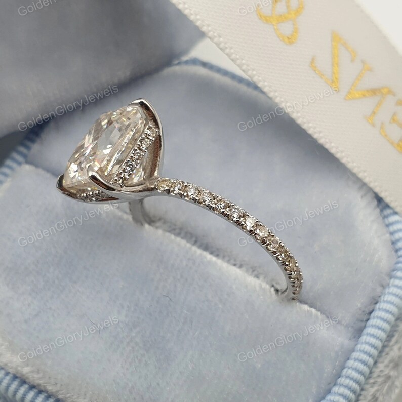 3ct Radiant Cut Moissanite Engagement Ring, Radiant Cut Ring With Halo Moissanite Ring, Art Deco Ring, Anniversary Gift | Vintage Ring image 2