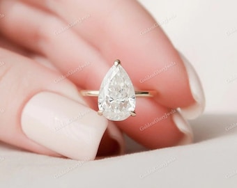 3CT Pear cut Moissanite Ring, Pear Engagement Ring, Hidden Halo Moissanite Ring, Solitaire Pear Ring, Promise Ring, Gift For Your Loving