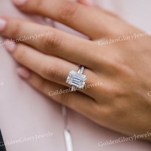 6.2 Ct Emerald Cut Solitaire Engagement Ring, Emerald Cut Engagement Ring, Emerald Cut Ring, 6.2 Ct Solid 14k Moissanite Engagement Ring