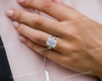 6.2 Ct Emerald Cut Solitaire Engagement Ring, Emerald Cut Engagement Ring, Emerald Cut Ring, 6.2 Ct Solid 14k Moissanite Engagement Ring
