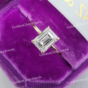 4 CT Emerald Cut Moissanite Engagement Ring, Simple Ring, Emerald Solitaire, 4ct Emerald Cut, Solitaire Engagement Ring, Emerald Ring