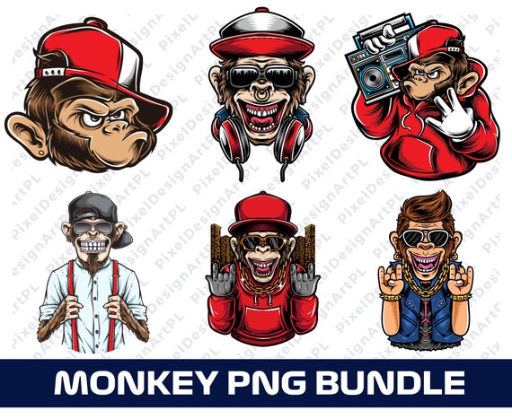 Monkey PNG Bundle - 6 designs, Clipart, Sublimation, T-shirt design