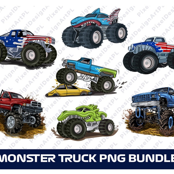 Monster Truck PNG Bundle - 7 designs, Truck Clipart, Sublimation, T-shirt Design