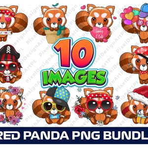 Pacote PNG de Panda Vermelho - 10 imagens, clipart, sublimação, design de camiseta