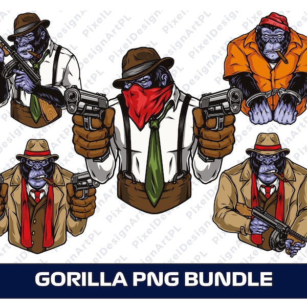 Gorilla PNG Bundle - 5 designs, Monkey PNG, Animal PNG,  Gorilla T-shirt Design