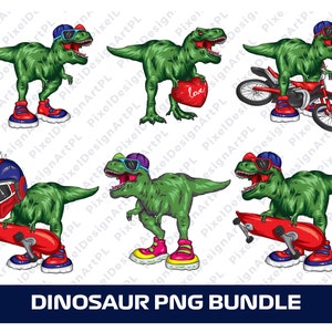 Dinosaur PNG Bundle - 6 diseños, Dinosaurio con zapatillas PNG, T-rex PNG, Dinosaurio para sublimación, Diseño de camiseta Hipster Dinosaur