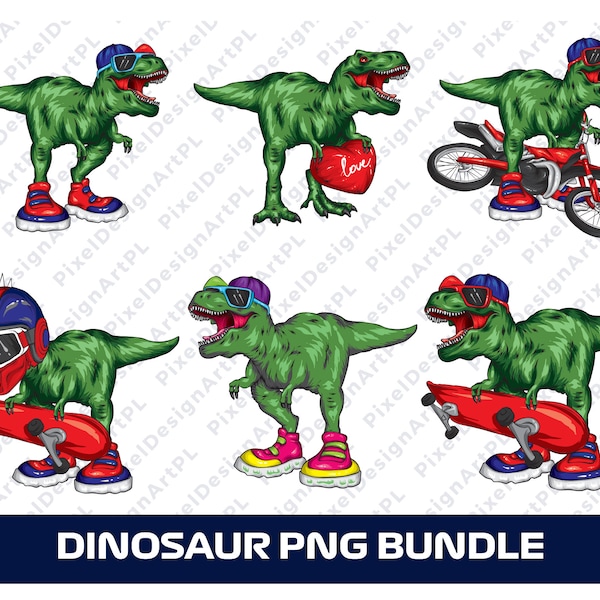 Dinosaur PNG Bundle - 6 designs, Dinosaur with sneakers PNG, T-rex PNG, Dinosaur for Sublimation, Hipster Dinosaur  T-shirt Design