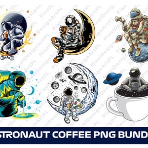 Astronaut PNG Bundle - 6 disegni, Space PNG, Amante del caffè, Sublimazione, T-shirt Design