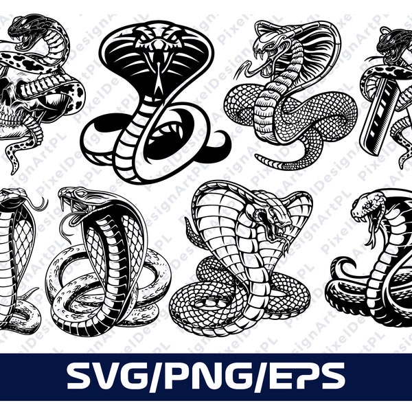 Cobra SVG,EPS,PNG Bundle - 8 designs, Cricut, Clipart, Sublimation, T-shirt Design, snake svg, Snake Clipart