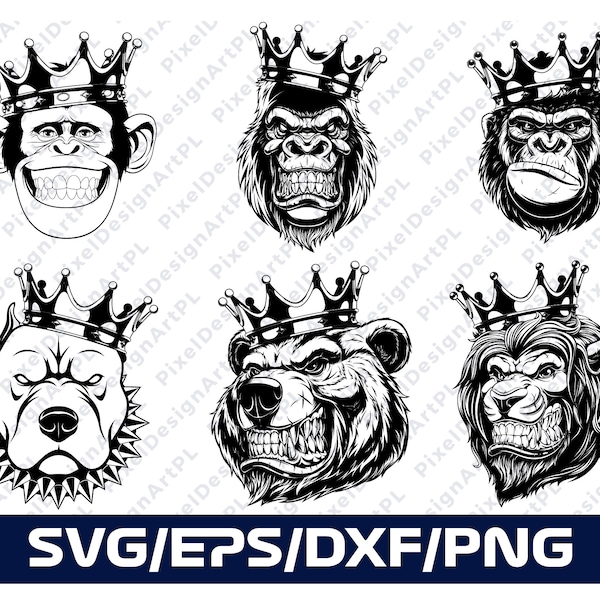 Animals SVG,EPS,PNG Bundle, crown svg, Cricut, Clipart, Sublimation, T-shirt Design