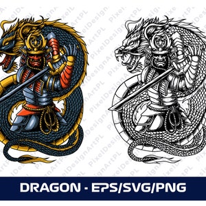 Dragon and Samurai SVG/PNG/EPS, Cricut, Sublimation, T-shirt, Silhouette, Scrapbooking, Card Making, Paper Crafts, Clipart