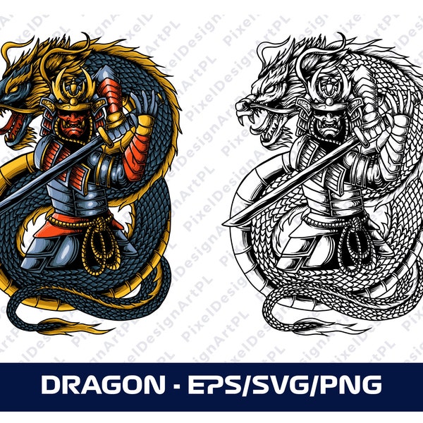 Dragon and Samurai SVG/PNG/EPS, Cricut, Sublimation, T-shirt, Silhouette, Scrapbooking, Card Making, Paper Crafts, Clipart