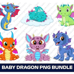 Baby Dragon PNG Bundle - 6 designs, Cute Dragon PNG, Cartoon Dragon PNG, Dragon Sublimation file, T-shirt Design