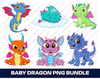 Baby Dragon PNG Bundle - 6 designs, Cute Dragon PNG, Cartoon Dragon PNG, Dragon Sublimation file, T-shirt Design