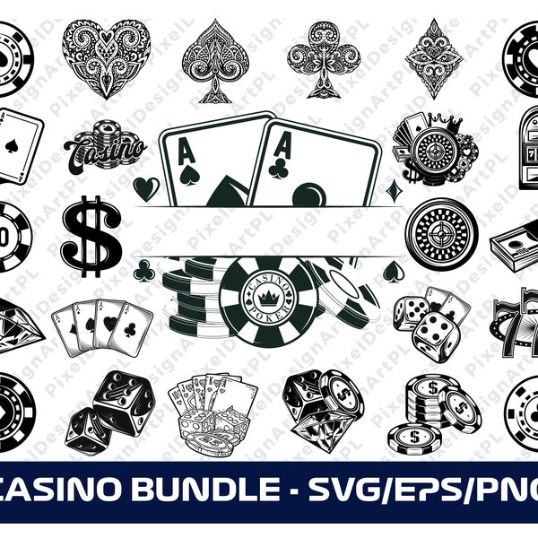 25 Casino SVG Bundle,EPS,PNG, Poker svg, gumbling svg, Cricut, Clipart, Sublimation, T-shirt Design