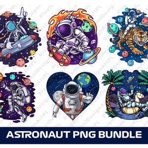Astronaut PNG Bundle - 6 diseños, Space PNG, Outer Space, Astronaut Sublimation file, T-shirt Design