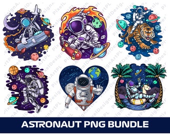 Astronaut PNG Bundle - 6 designs, Space PNG, Outer Space, Astronaut Sublimation file, T-shirt Design