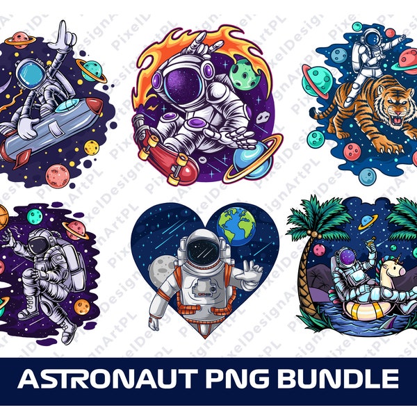 Astronaut PNG Bundle - 6 designs, Space PNG, Outer Space, Astronaut Sublimation file, T-shirt Design