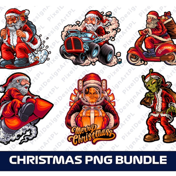 Christmas PNG Bundle - 6 designs, Santa PNG, X-Mas PNG, Sublimation file, T-shirt Design