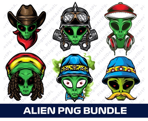 Alien PNG Bundle - 6 designs, Clipart, Sublimation, T-shirt design