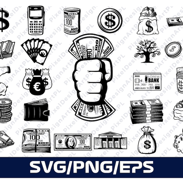 Money SVG,EPS,PNG Bundle - 25 designs, Cricut, Clipart, Sublimation, T-shirt Design, cash svg, dollar svg