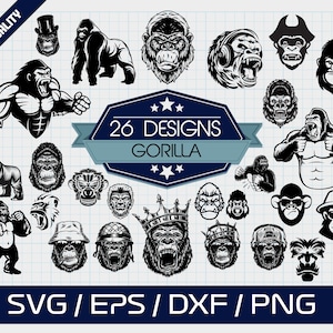 ゴリラ SVG バンドル、Cricut、シルエット、スクラップブッキング、カード作成、ペーパー クラフト、クリップアート