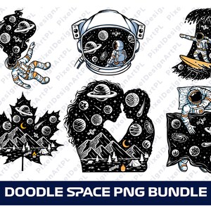 Doodle Space PNG Bundle - 6 Designs, Clipart, Sublimation, T-Shirt-Design