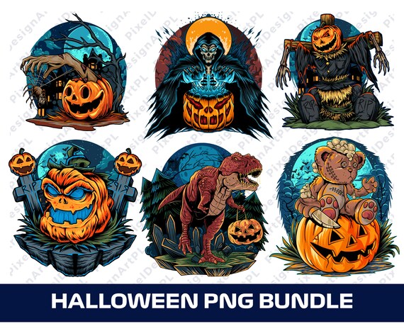 Halloween PNG Bundle - 6 designs, Pumpkin PNG, Fall, Spooky season, Halloween Sublimation file, T-shirt Design